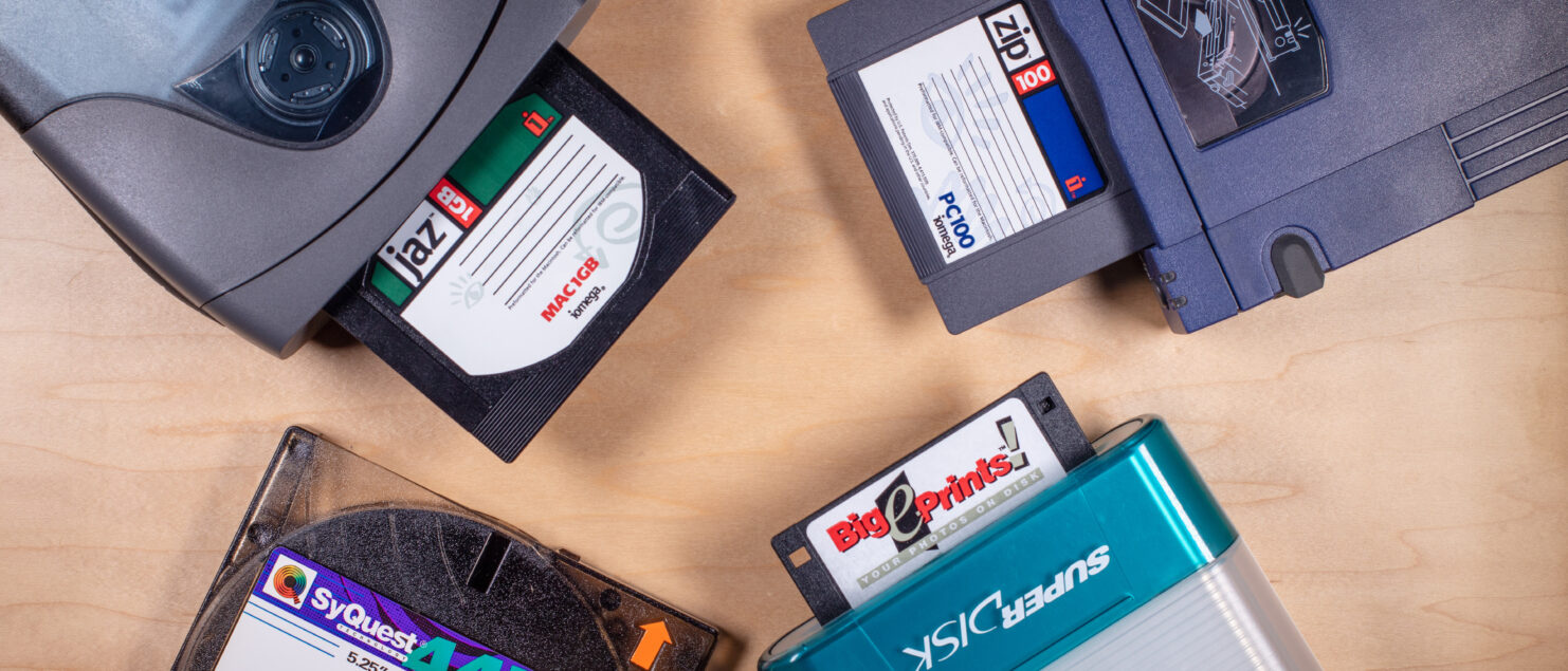 Obsolete digital storage formats including Syquest, floppy disk, Jaz drive, and Zip drive - old storage formats