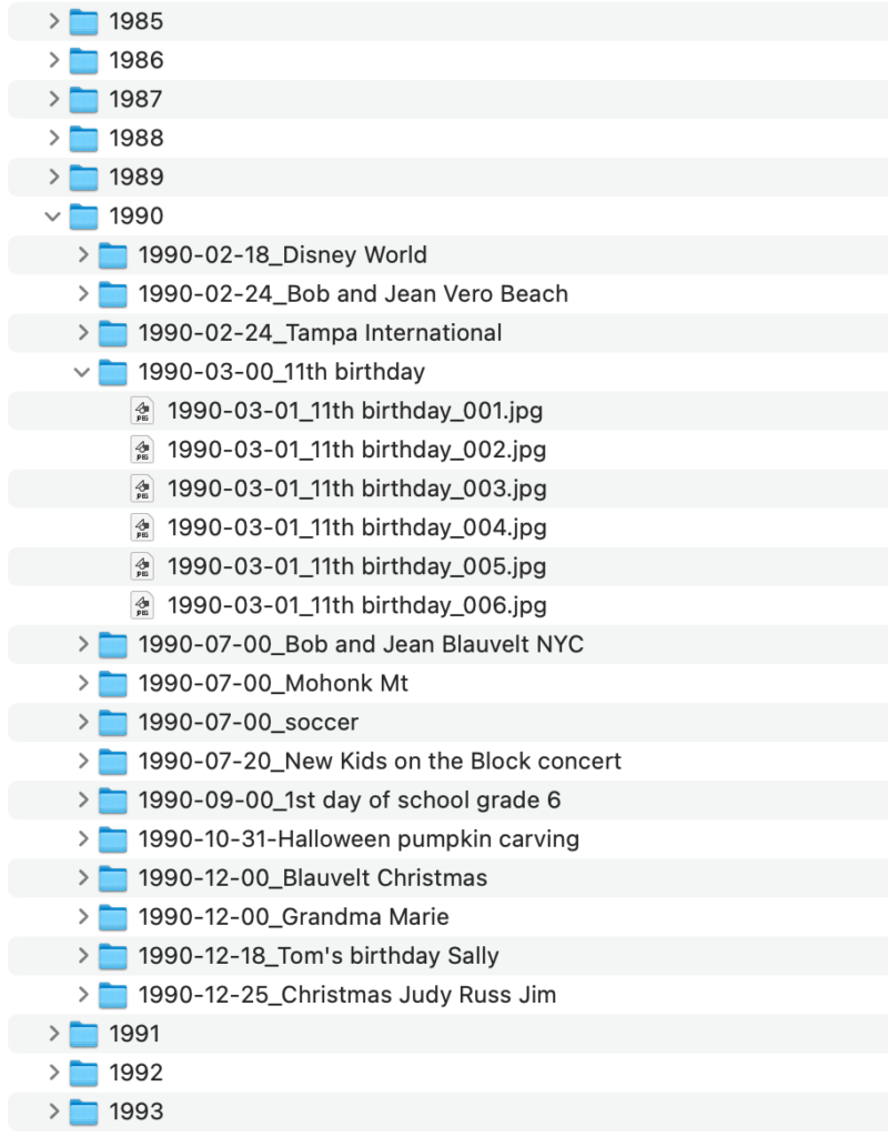 Digital Photos organized chronologically