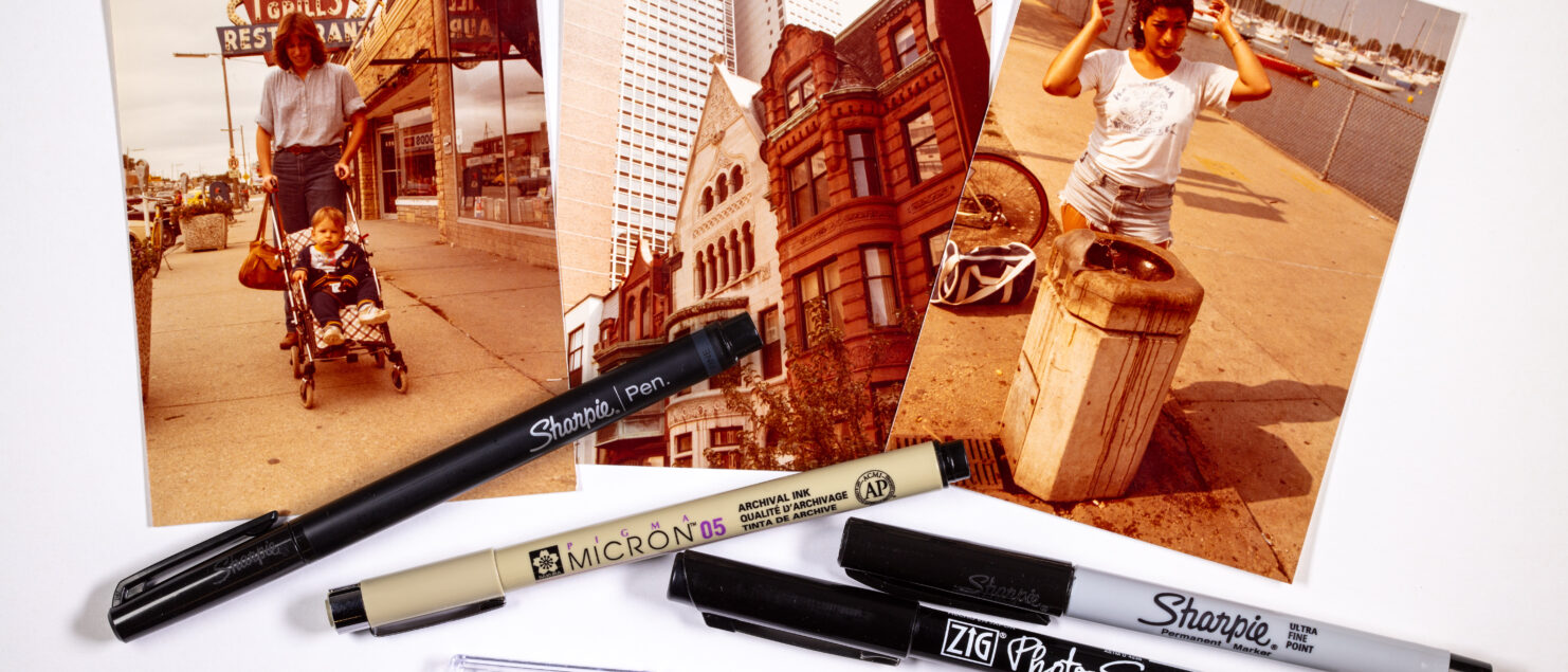 photo prints and pens